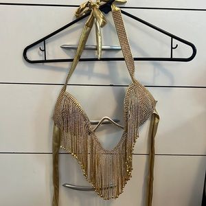 Gold fringe rave top